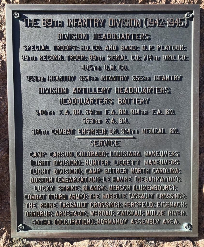 THE 89TH INFANTRY DIVISION (1942-1945) WAR MEMORIAL PLAQUE A