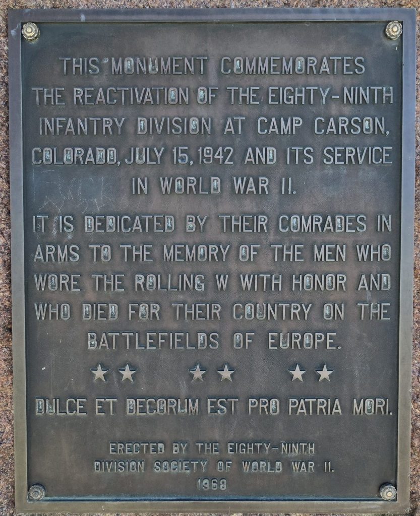THE 89TH INFANTRY DIVISION (1942-1945) WAR MEMORIAL PLAQUE B