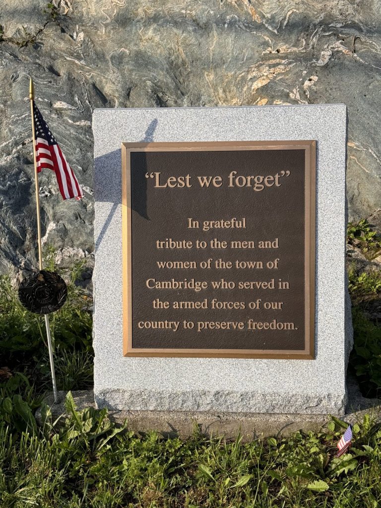 TOWN OF CAMBRIDGE WAR VETERANS MEMORIAL PLAQUE A