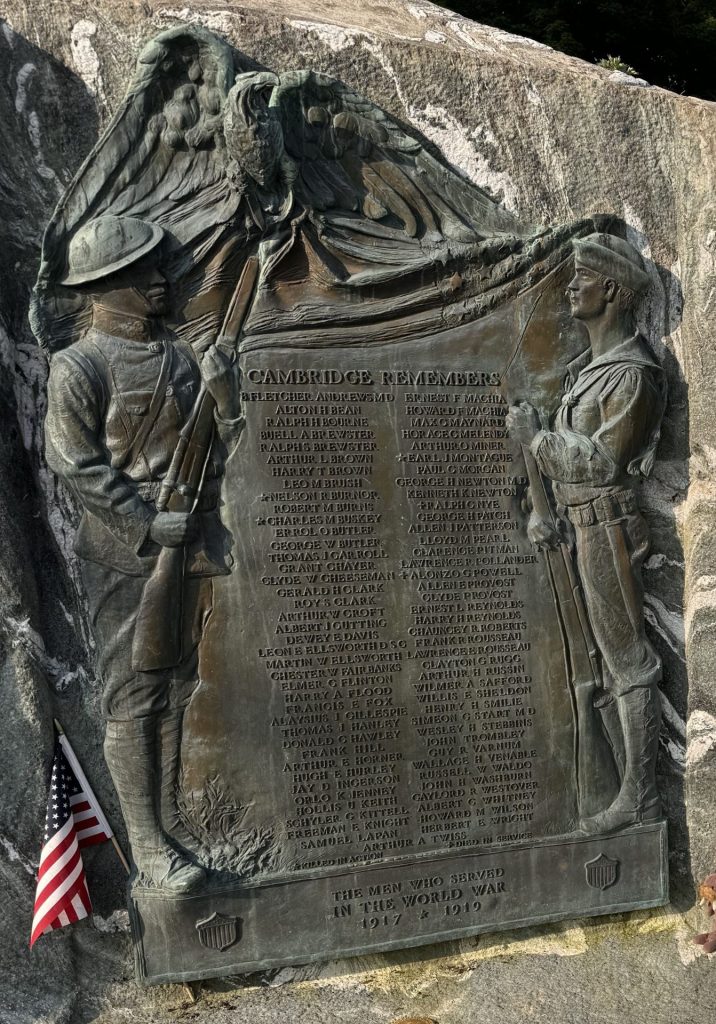 TOWN OF CAMBRIDGE WAR VETERANS MEMORIAL PLAQUE B