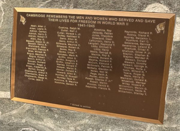 TOWN OF CAMBRIDGE WAR VETERANS MEMORIAL PLAQUE C