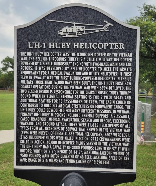 UH-1 HUEY HELICOPTER WAR MEMORIAL MARKER