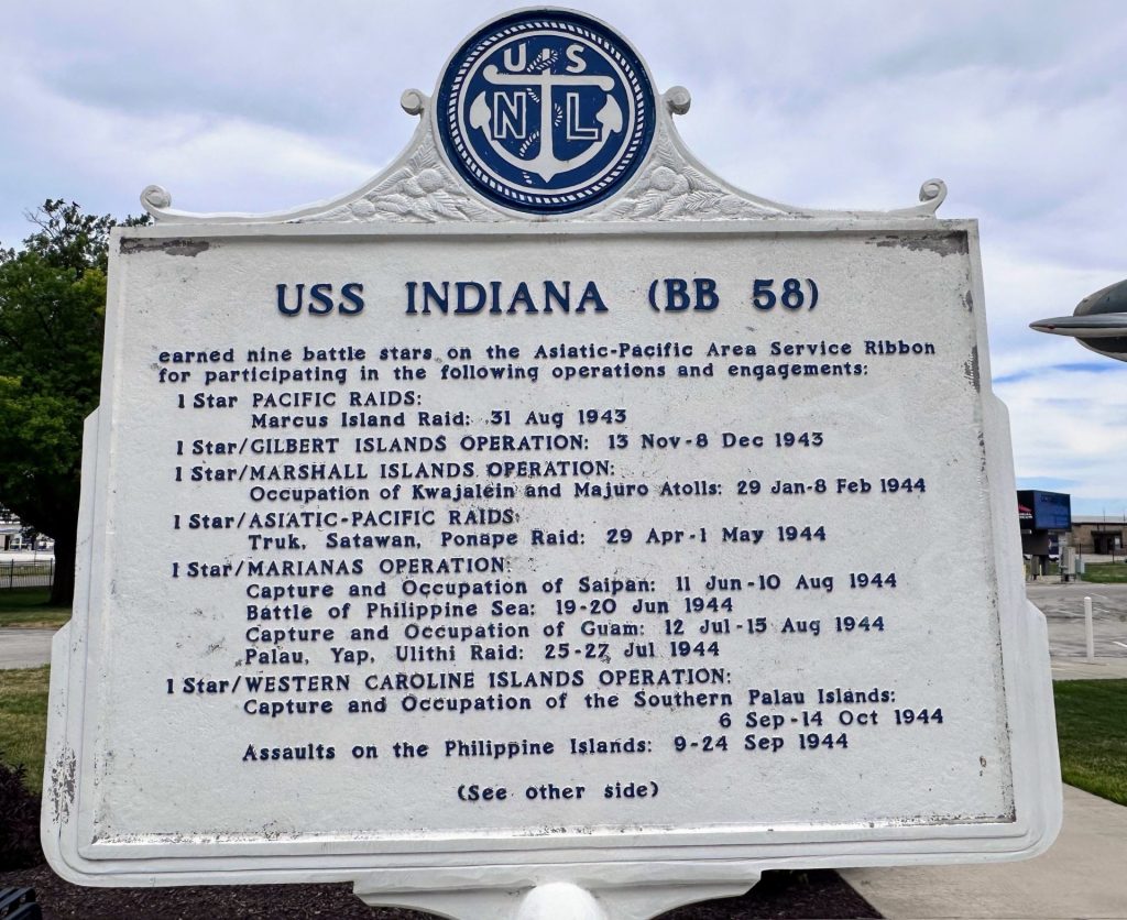 USS INDIANA (BB58) WAR MEMORIAL MARKER FRONT