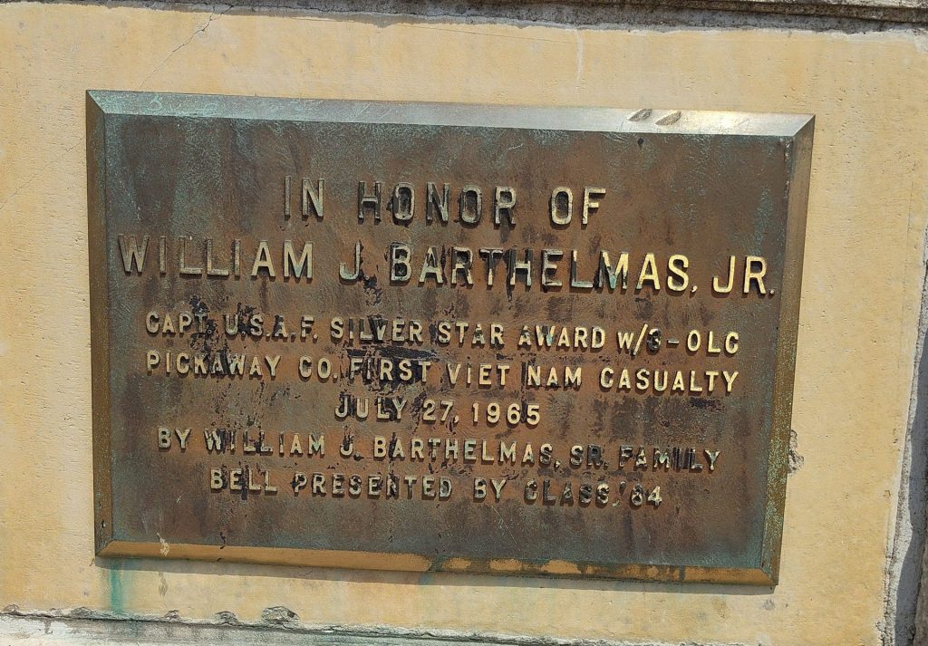 WILLIAM J. BARTHELMAS, JR. WAR MEMORIAL BELL TOWER PLAQUE
