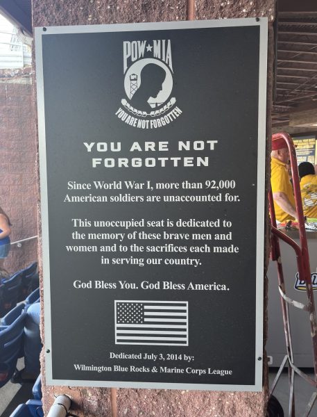 WILMINGTON YOU ARE NOT FORGOTTEN WAR MEMORIAL CHAIR PLAQUE