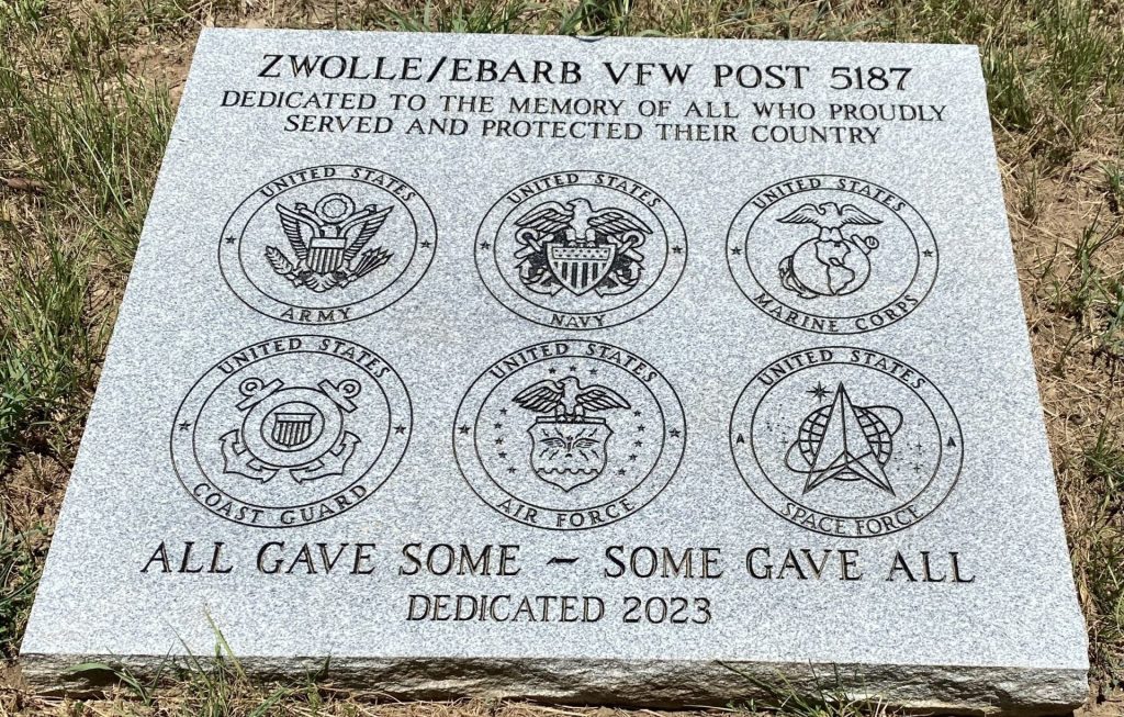 ZWOLLE/EBARB VFW POST 5187 ALL VETERANS MEMORIAL TABLET