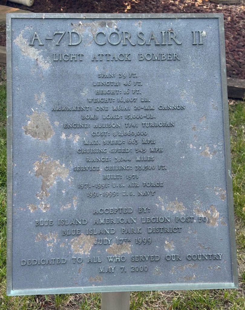 A-7D CORSAIR II WAR MEMORIAL AIRCRAFT PLAQUE