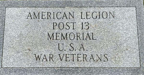 AMERICAN LEGION POST 13 WAR VETERANS MEMORIAL TABLET