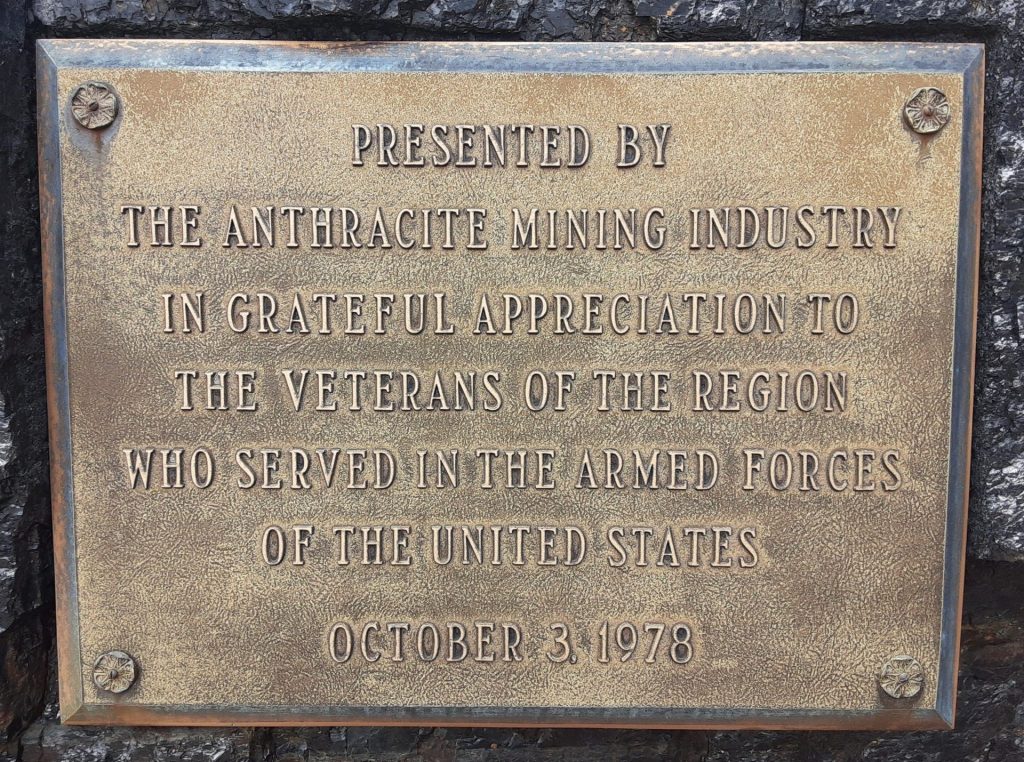 ANTHRACITE MINING INDUSTRY VETERANS MEMORIAL PLAQUE
