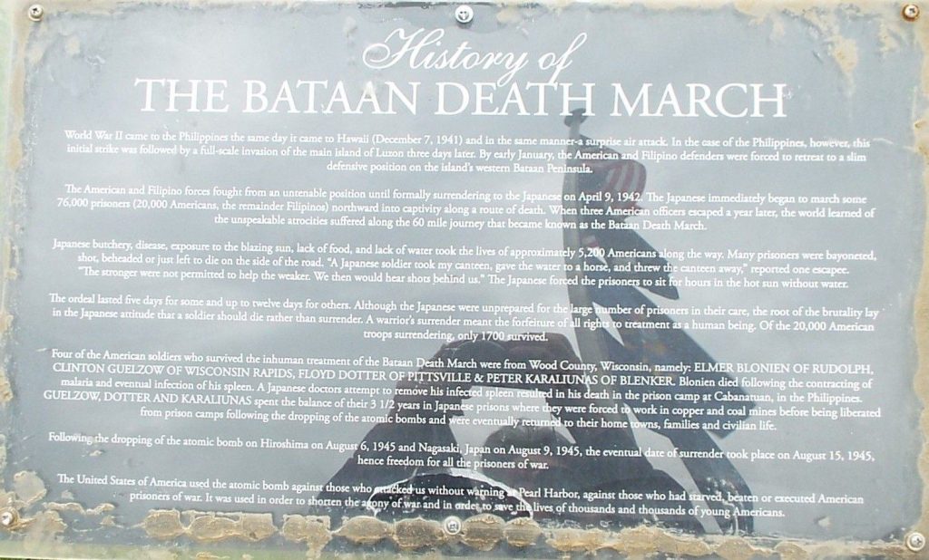BATAAN DEATH MARCH MEMORIAL PLAQUE A