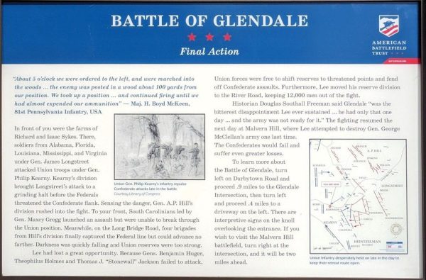 BATTLE OF GLENDALE FINAL ACTION WAR MEMORIAL PANEL