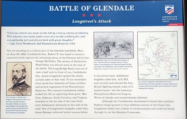 BATTLE OF GLENDALE LONGSTREET’S ATTACK WAR MEMORIAL PANEL