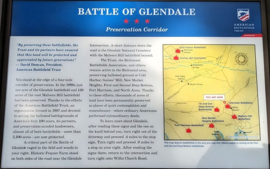 BATTLE OF GLENDALE PRESERVATION CORRIDOR WAR MEMORIAL PANEL