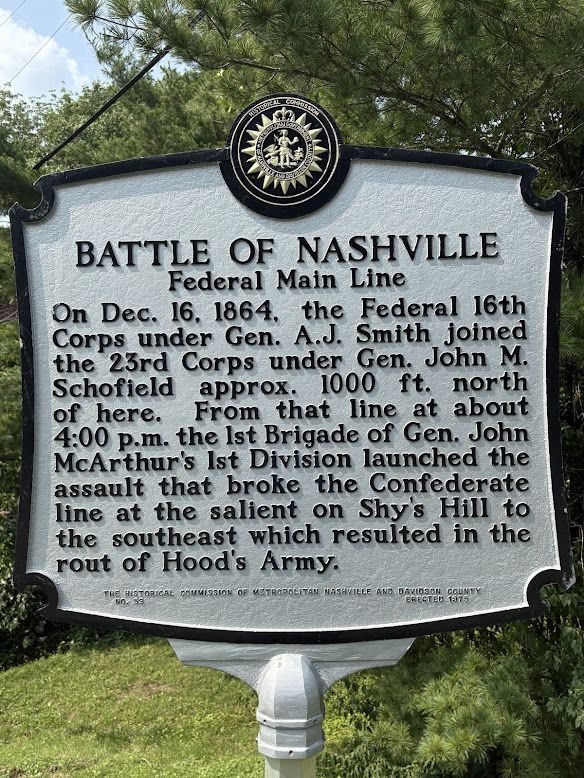 BATTLE OF NASHVILLE FEDERAL MAIN LINE MEMORIAL MARKER