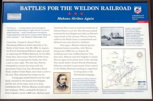 BATTLES FOR THE WELDON RAILROAD WAR MEMORIAL PANEL