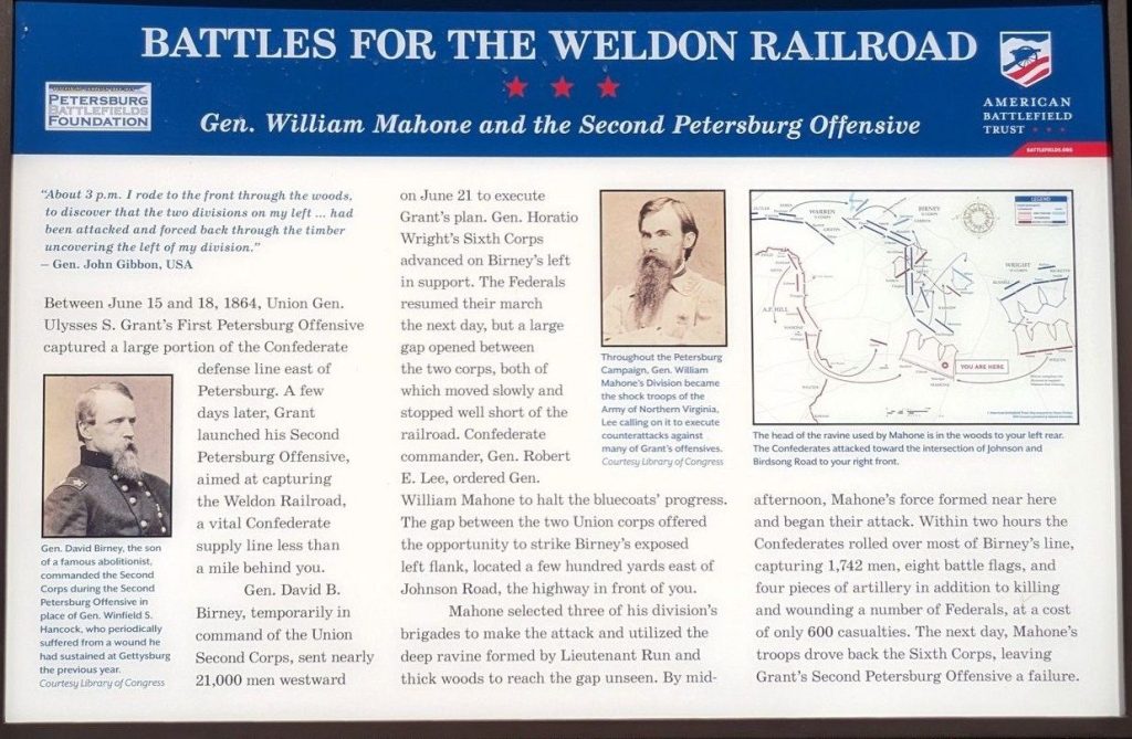 BATTLE FOR THE WELDON RAILROAD SECOND PETERSBURG OFFENSIVE WAR MEMORIAL PANEL