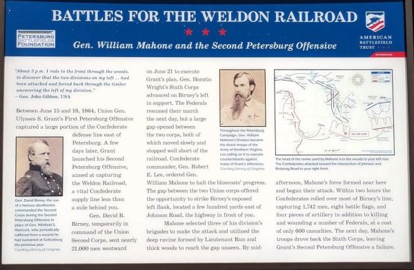 BATTLE FOR THE WELDON RAILROAD SECOND PETERSBURG OFFENSIVE WAR MEMORIAL PANEL