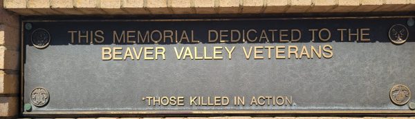 BEAVER VALLEY VETERANS WAR MEMORIAL PLAQUE A