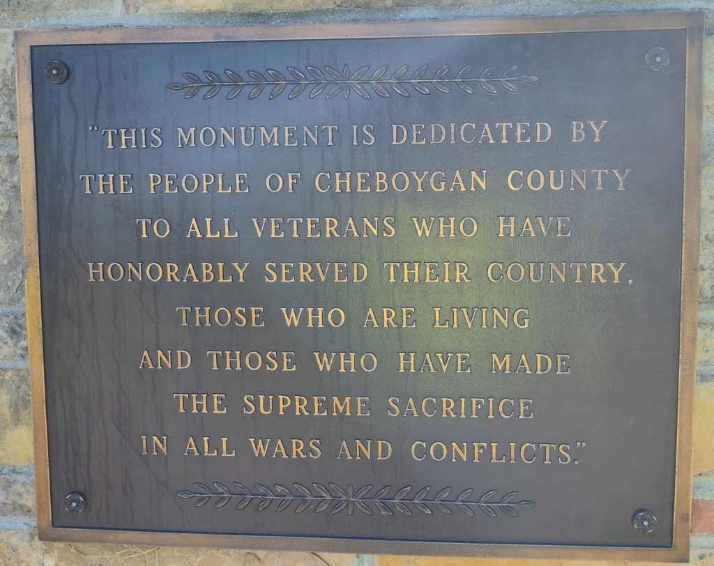 CHEBOYGAN COUNTY ALL VETERANS MEMORIAL PLAQUE