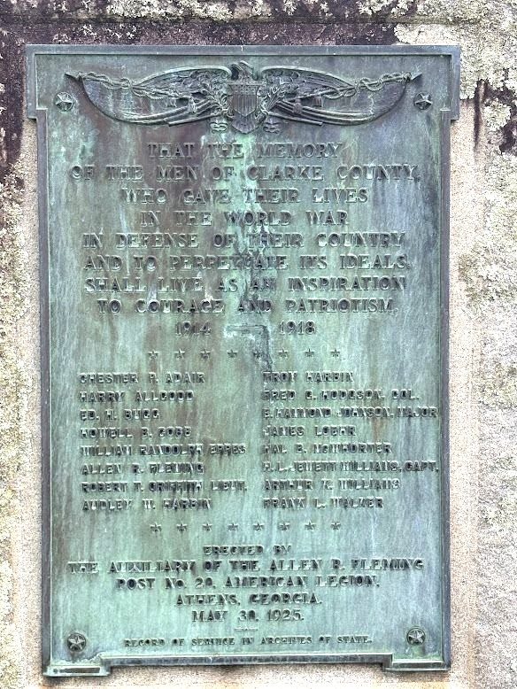 CLARKE COUNTY WORLD WAR DEAD MEMORIAL PLAQUE