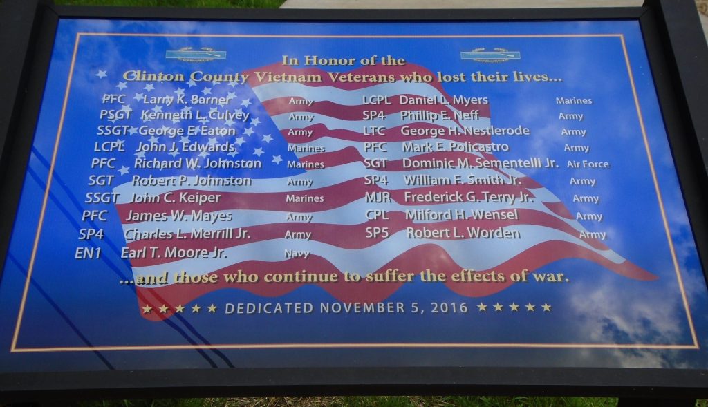 CLINTON COUNTY VIETNAM WAR HONORED DEAD MEMORIAL PLAQUES