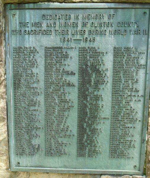 CLINTON COUNTY WORLD WAR II HONORED DEAD MEMORIAL PLAQUE