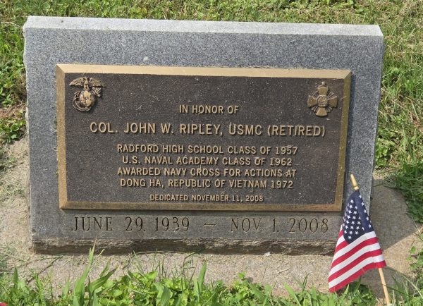 COL. JOHN W. RIPLEY, USMC (RETIRED) WAR MEMORIAL PLAQUE