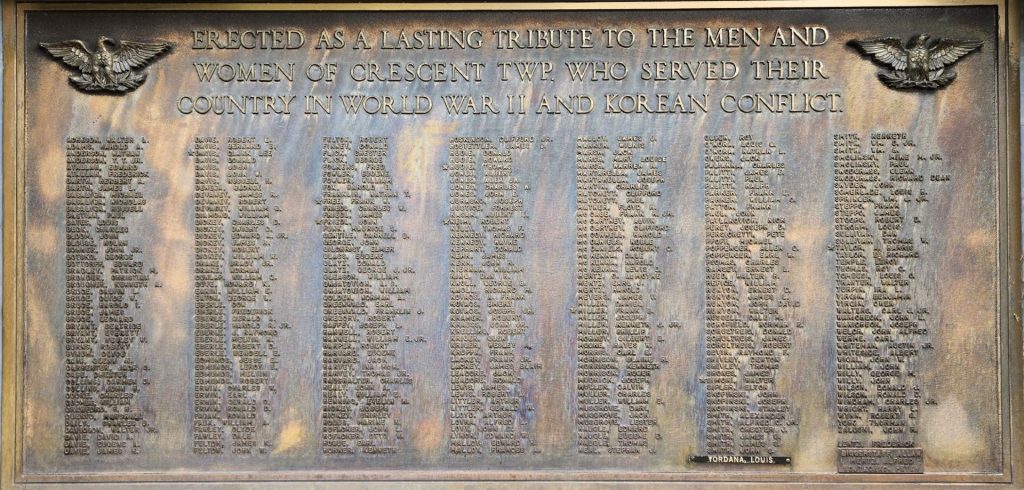 CRESCENT TWP WORLD WAR II AND KOREAN CONFLICT MEMORIAL PLAQUE