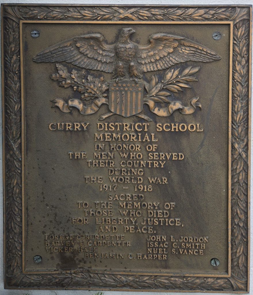CURRY DISTRICT SCHOOL WORLD WAR MEMORIAL PLAQUE