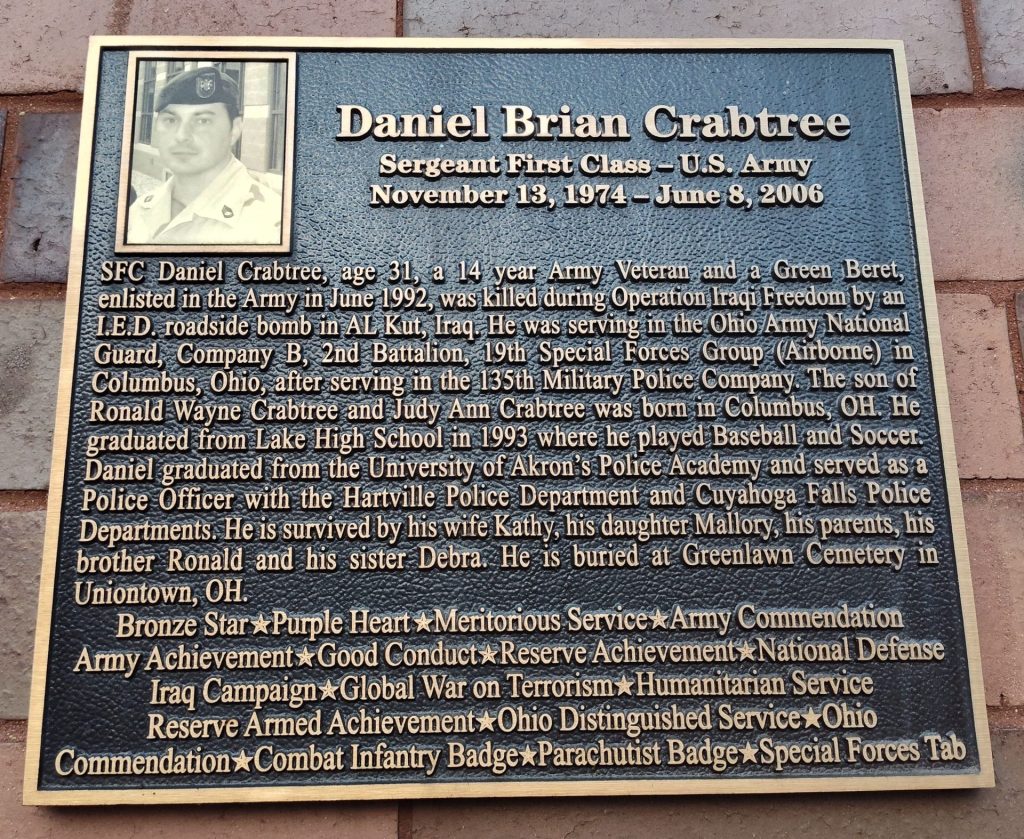 DANIEL BRIAN CRABTREE WAR MEMORIAL PLAQUE