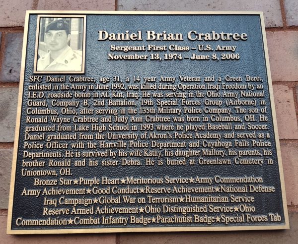 DANIEL BRIAN CRABTREE WAR MEMORIAL PLAQUE