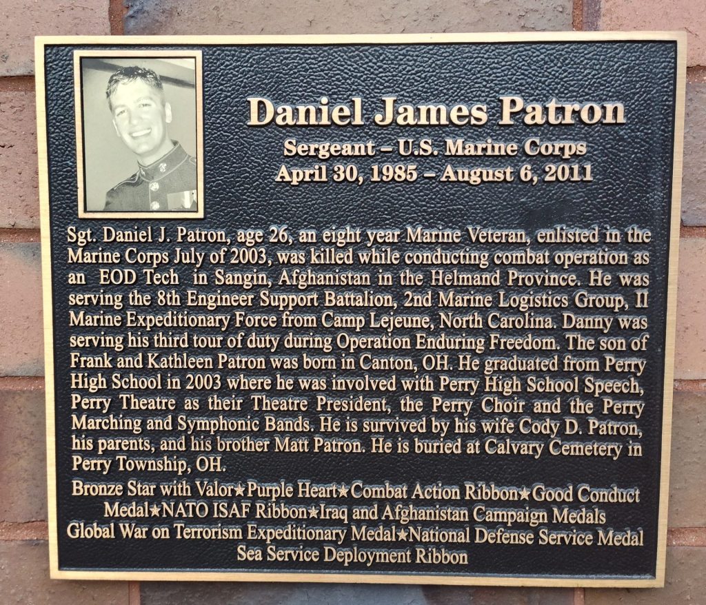 DANIEL JAMES PATRON WAR MEMORIAL PLAQUE