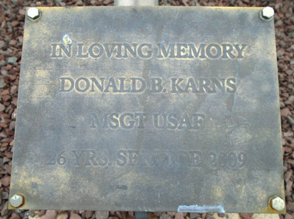DONALD B. KARNS WAR MEMORIAL PLAQUE