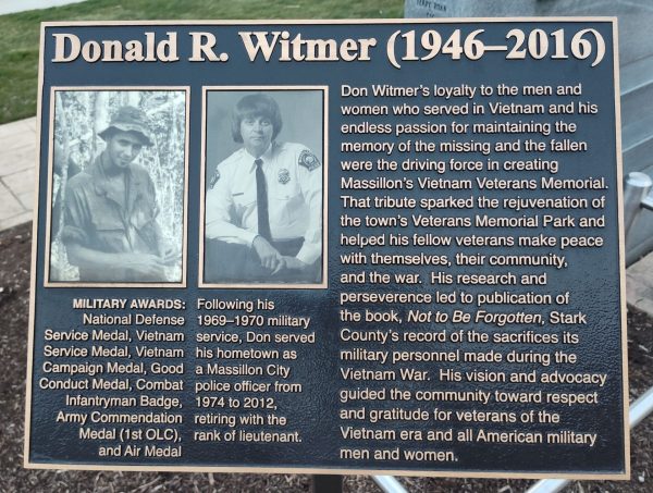 DONALD R. WITMER WAR MEMORIAL PLAQUE