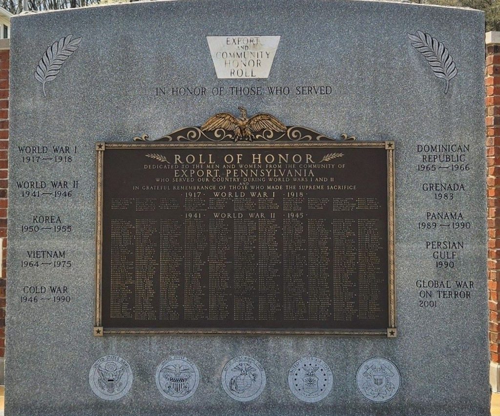 EXPORT AND COMMUNITY HONOR ROLL AND AMERICAN LEGION POST 858 WAR MEMORIAL CENTER STONE