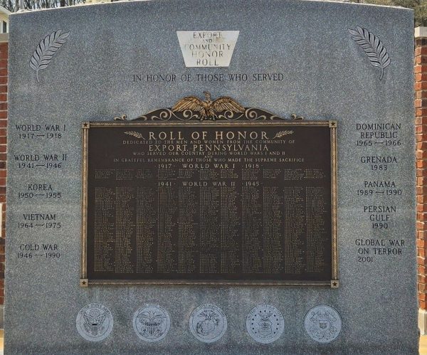 EXPORT AND COMMUNITY HONOR ROLL AND AMERICAN LEGION POST 858 WAR MEMORIAL CENTER STONE