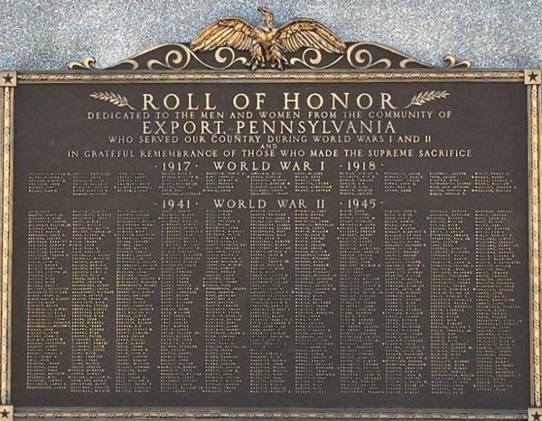 EXPORT AND COMMUNITY HONOR ROLL AND AMERICAN LEGION POST 858 WAR MEMORIAL PLAQUE A