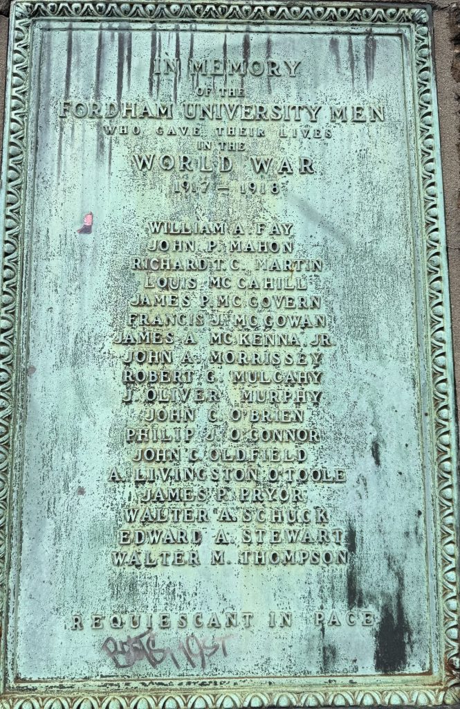 FORDHAM UNIVERSITY MEN WHO MADE THE SUPREME SACRIFICE MEMORIAL GATES PLAQUE B
