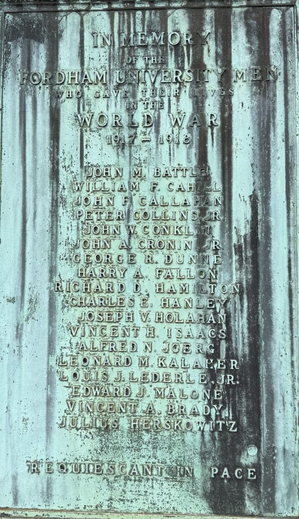 FORDHAM UNIVERSITY MEN WHO MADE THE SUPREME SACRIFICE MEMORIAL GATES PLAQUE A