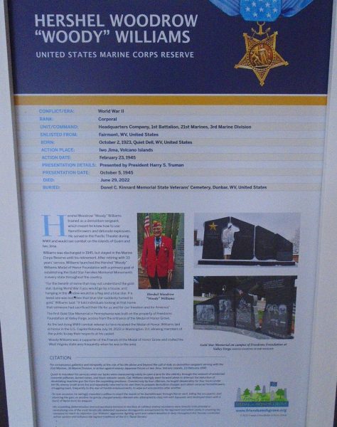 HERSHEL WOODROW “WOODY” WILLIAMS MEDAL OF HONOR MEMORIAL PLAQUE