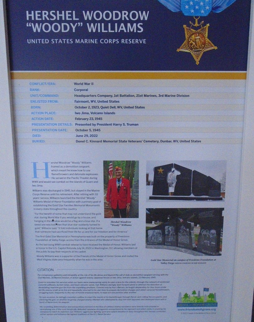 HERSHEL WOODROW “WOODY” WILLIAMS MEDAL OF HONOR MEMORIAL PLAQUE