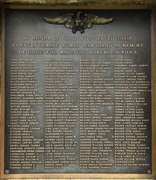 JACKSON CENTER HONOR ROLL WAR MEMORIAL PLAQUE