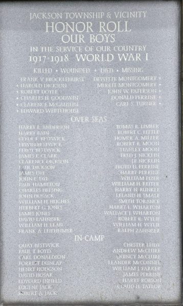 JACKSON TOWNSHIP & VICINITY HONOR ROLL MEMORIAL PLAQUE