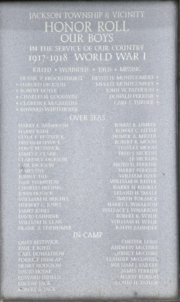 JACKSON TOWNSHIP & VICINITY HONOR ROLL MEMORIAL PLAQUE