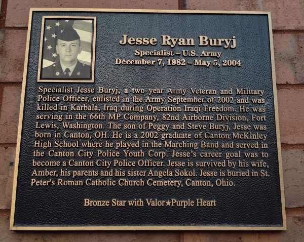 JESSE RYAN BURYJ WAR MEMORIAL PLAQUE