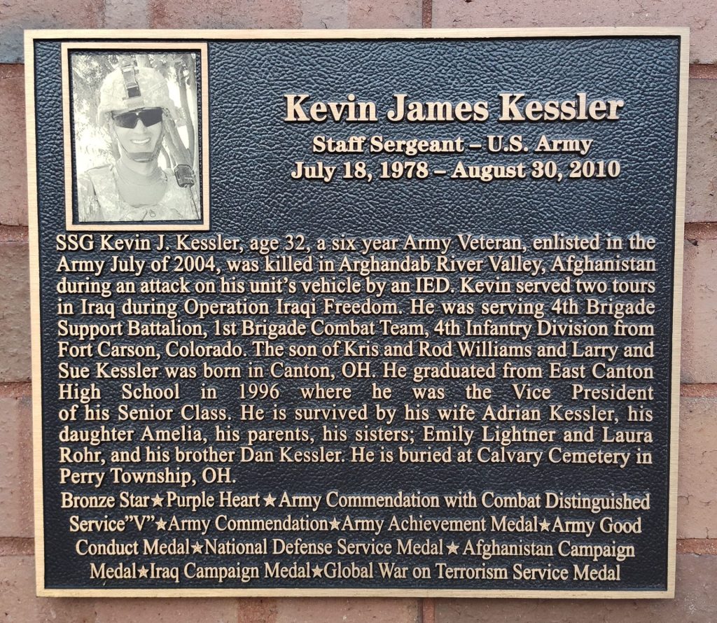 KEVIN JAMES KESSLER WAR MEMORIAL PLAQUE