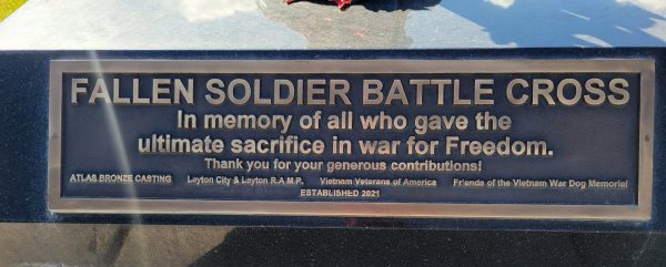 LAYTON FALLEN SOLDIERS BATTLE CROSS WAR MEMORIAL PLAQUE