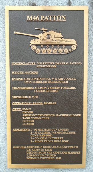 M46 PATTON WAR MEMORIAL PLAQUE