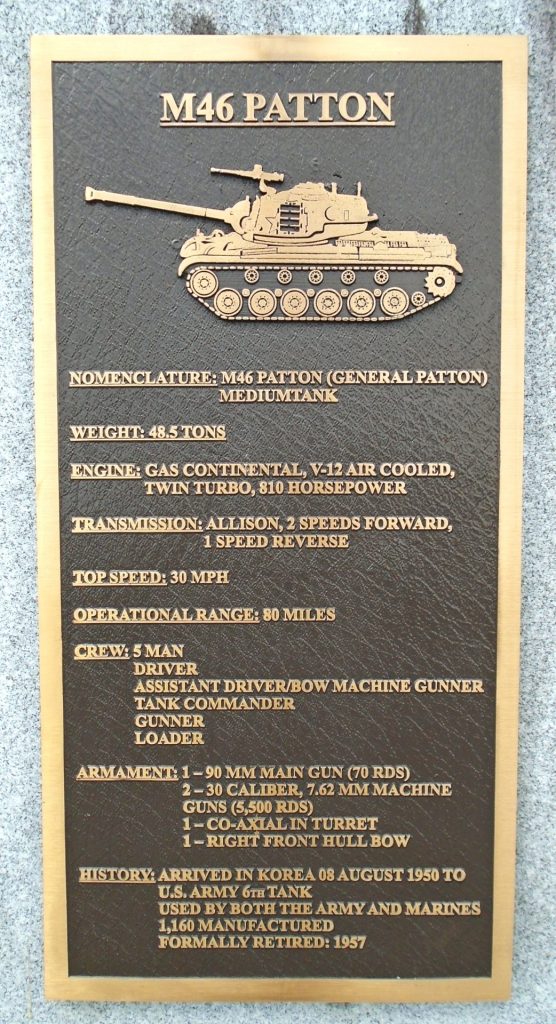 M46 PATTON WAR MEMORIAL PLAQUE