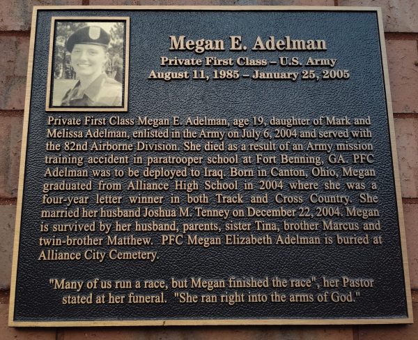 MEGAN E. ADELMAN WAR MEMORIAL PLAQUE